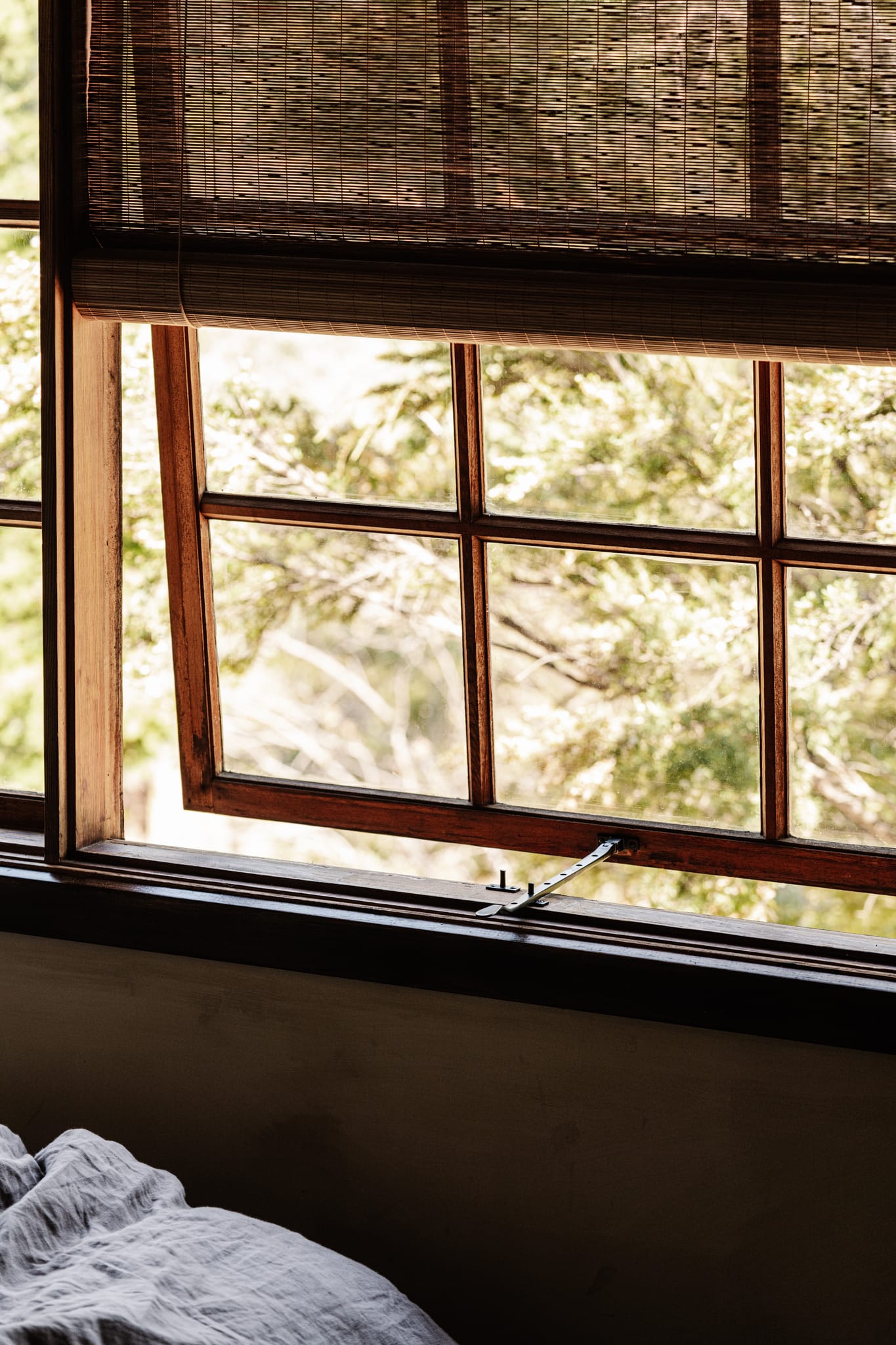 Base fix casement stay on a timber casement window, Sabi Tasmania