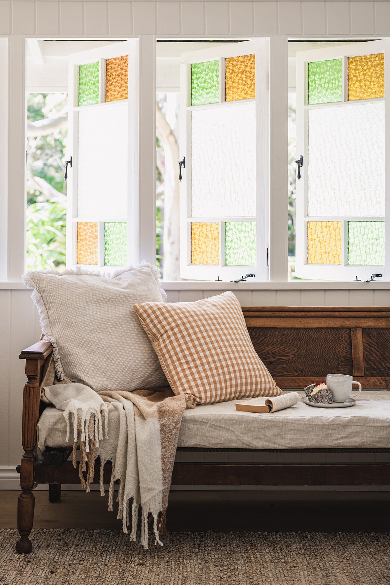Casement windows in a restored Queenslander home, Tallowwood Lane